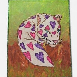 Colorful Heart Leopard Bedazzled Canvas Art